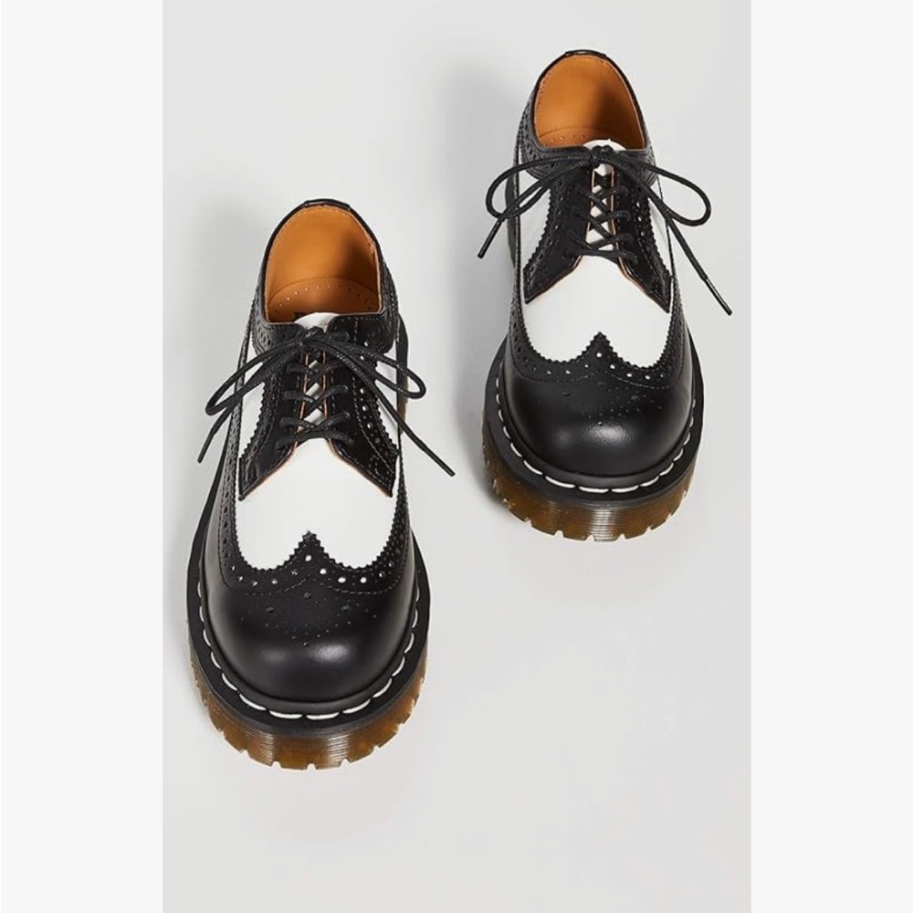 Black and White Leather Brogue Shoes